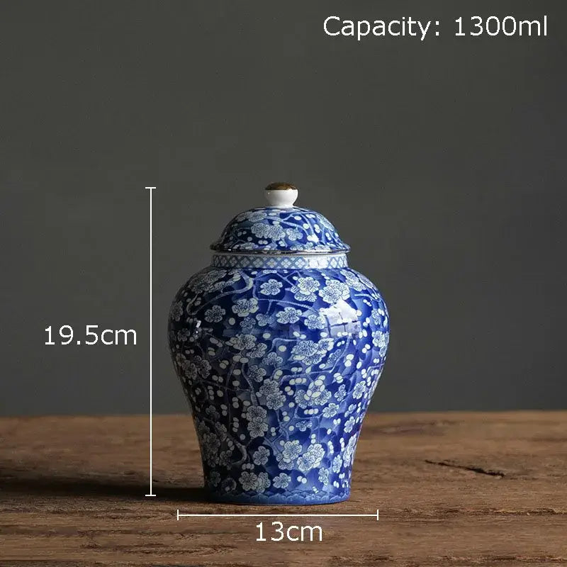 Blue & white porcelain jar with gold plating – living room decor