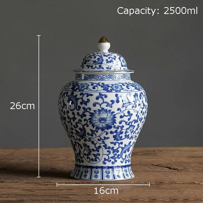 Blue & white porcelain jar with gold plating – living room decor