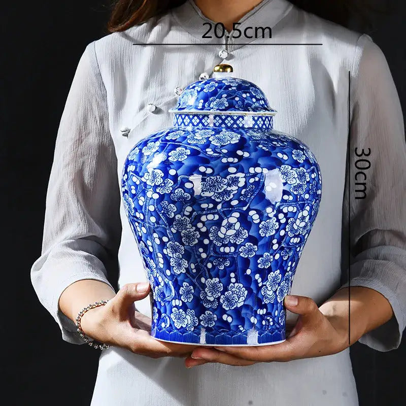 Blue & white porcelain pot sealed storage tank kitchen ginger jar
