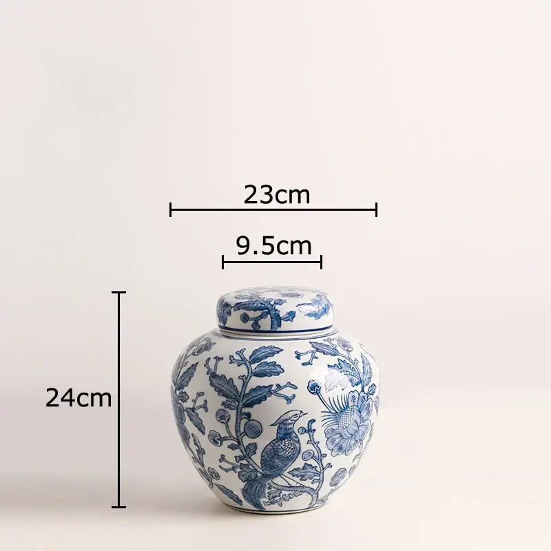 Blue & white porcelain vase living room floral bird decor