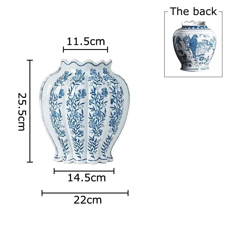Blue & white porcelain vase set with artificial flowers desk decor