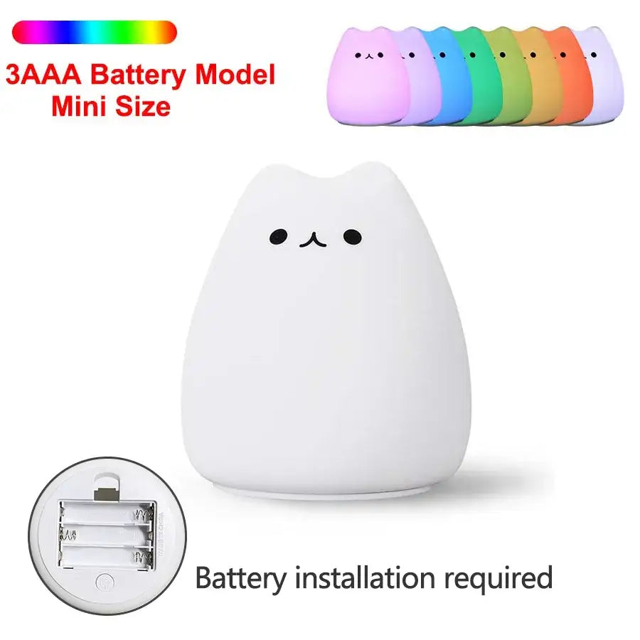 Blue white & purple cat silicone touch night light bedroom lamp