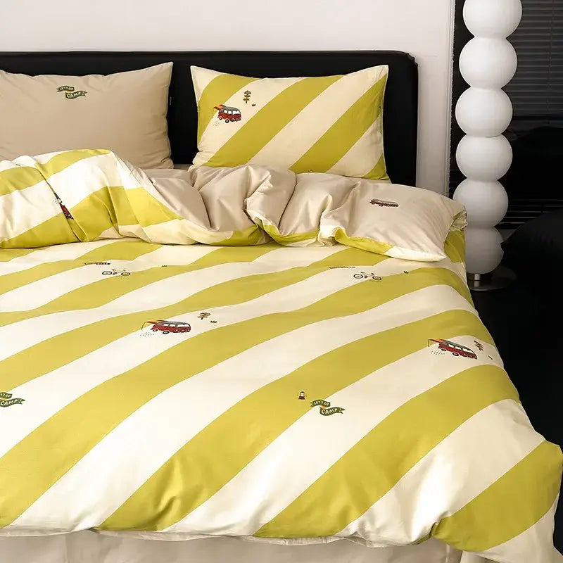 Blue & white striped embroidered kiss me duvet cover set bedroom
