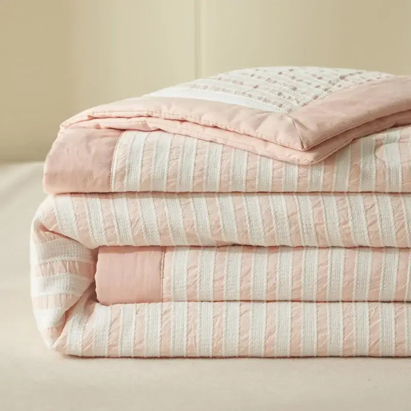Blue & white striped soya fibre jacquard summer quilt bedroom comforter