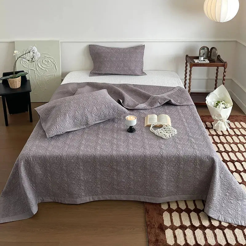 Blush pink cotton quilted bedspread set for bedroom