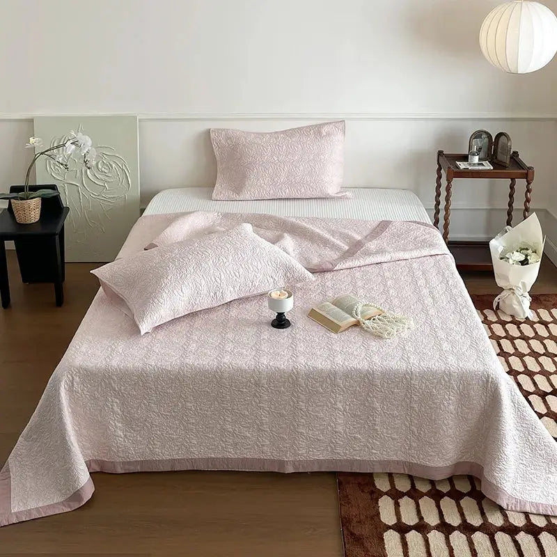 Blush pink cotton quilted bedspread set for bedroom
