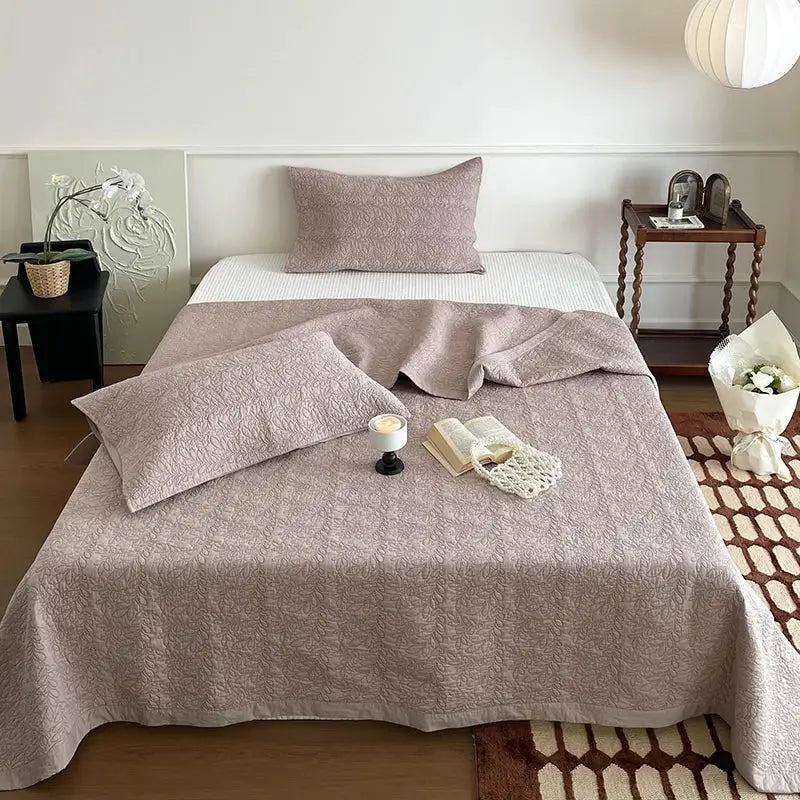 Blush pink cotton quilted bedspread set for bedroom