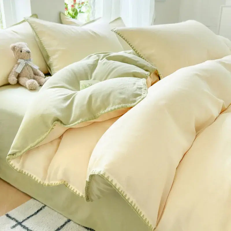 Blush pink & gray cotton edge embroidery bedding set bedroom duvet