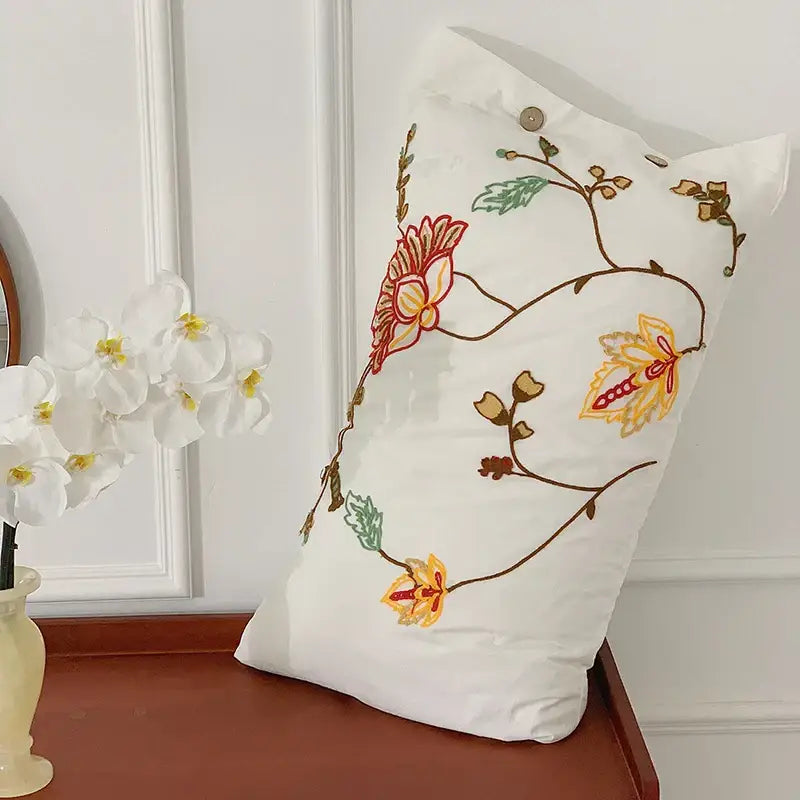 Bohemia floral embroidery white cotton duvet cover bedding set bedroom