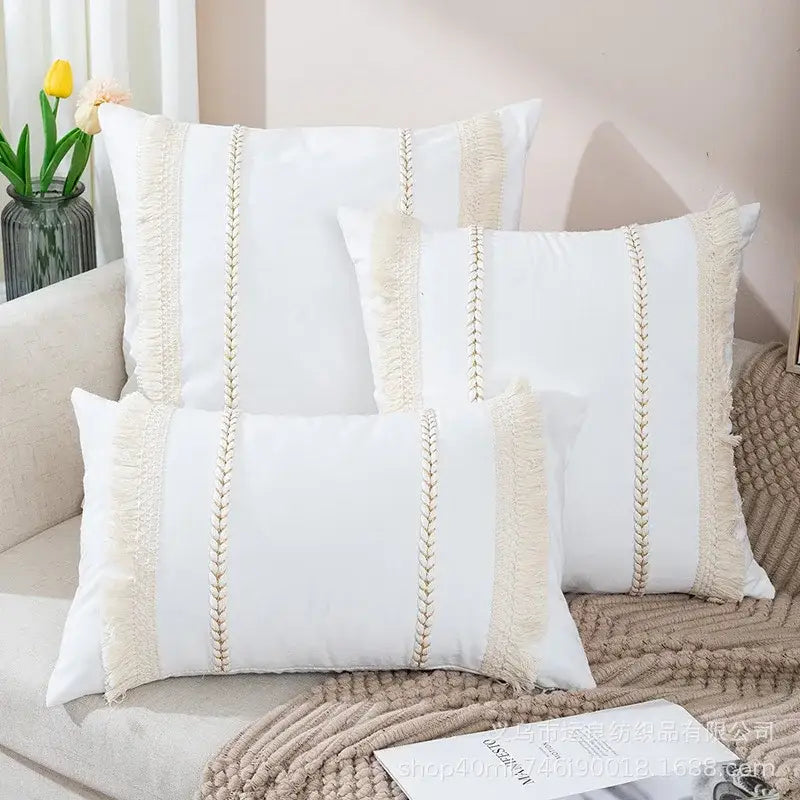 Bohemia tassel cushion cover black & white velvet living room pillow