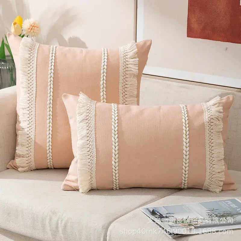 Bohemia tassel cushion cover black & white velvet living room pillow