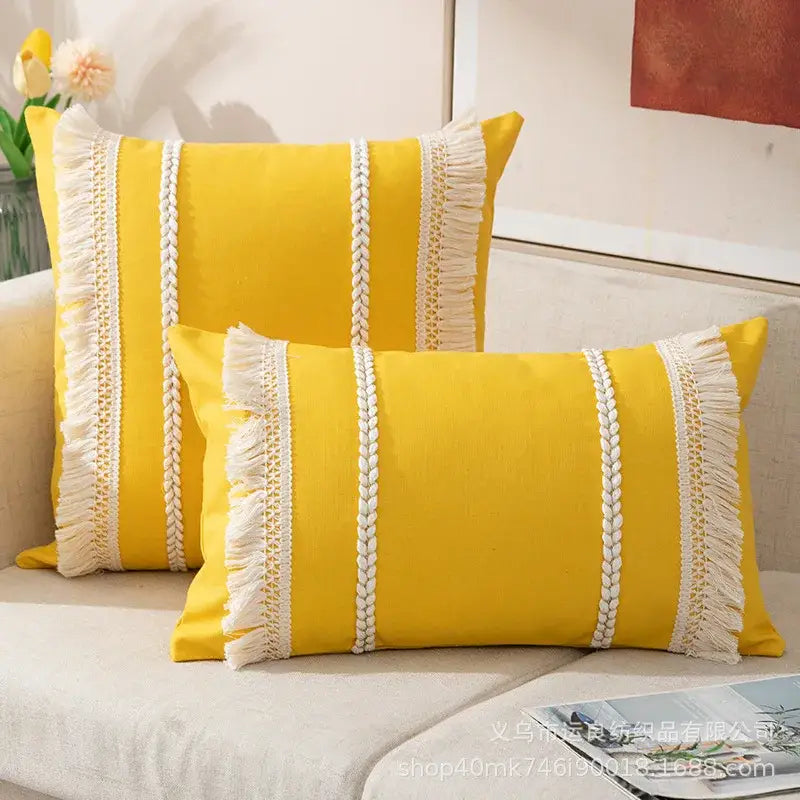 Bohemia tassel cushion cover black & white velvet living room pillow