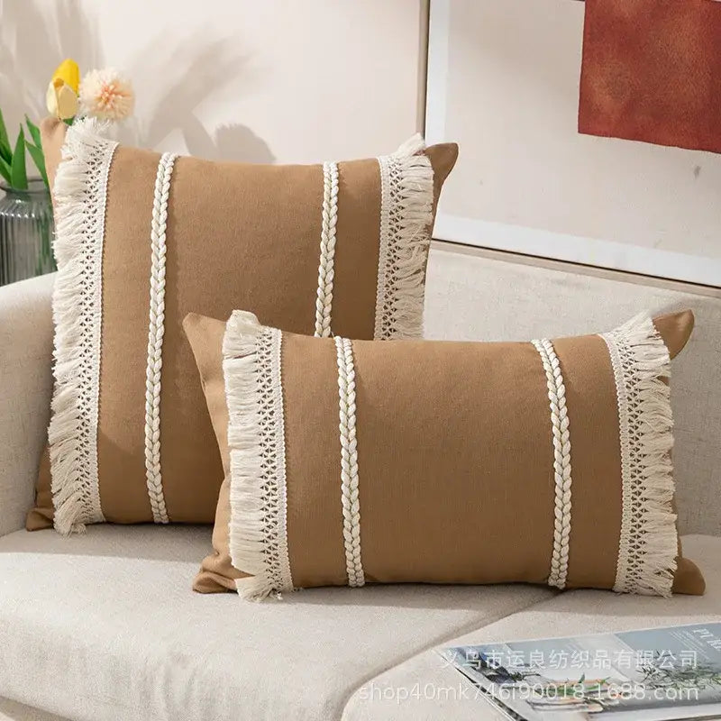 Bohemia tassel cushion cover black & white velvet living room pillow