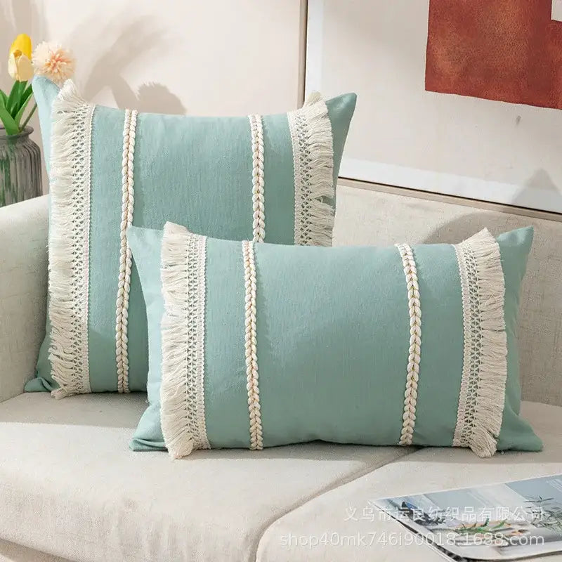Bohemia tassel cushion cover black & white velvet living room pillow