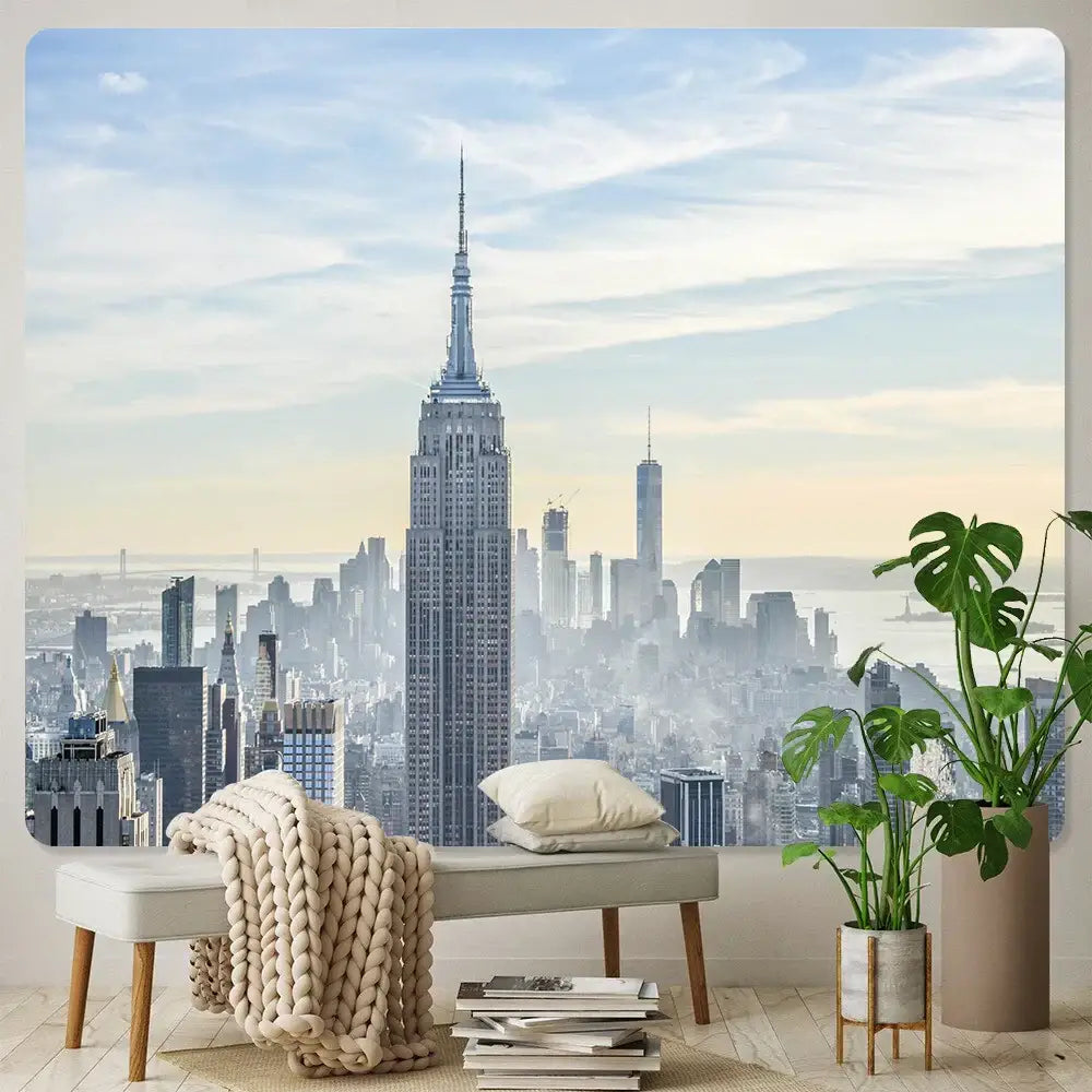 Bohemian art tapestry empire state cityscape living room blanket