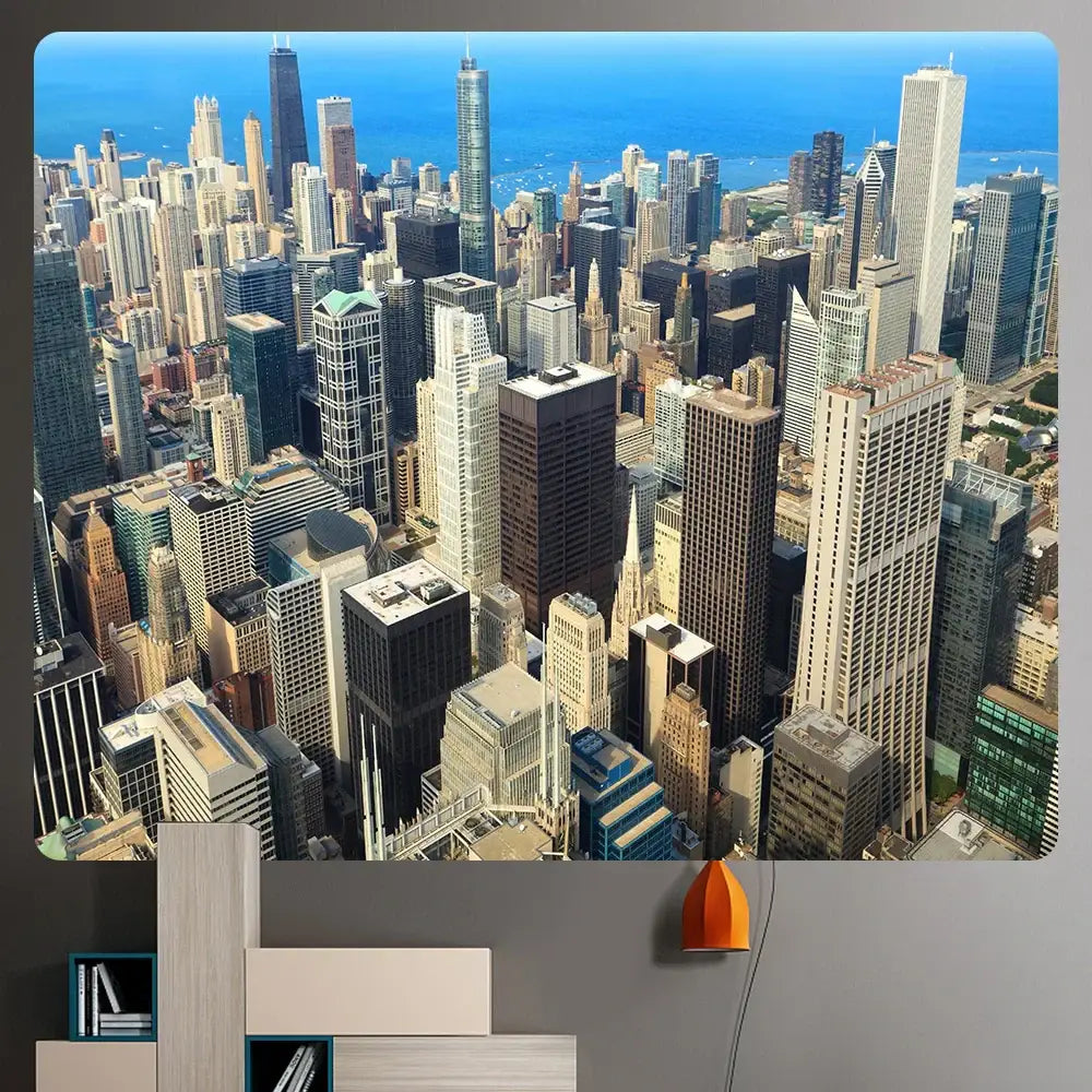 Bohemian art tapestry empire state cityscape living room blanket