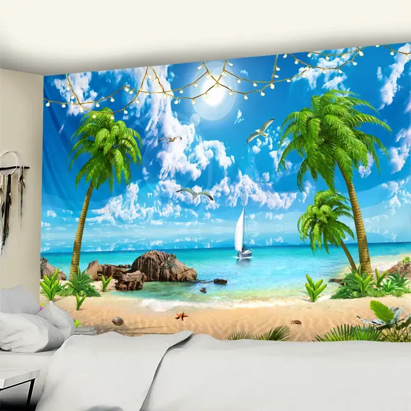 Bohemian beach coconut tree mandala tapestry bedroom wall hanging