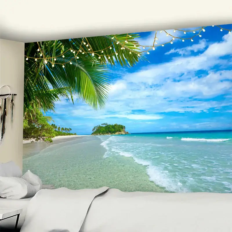 Bohemian beach coconut tree mandala tapestry bedroom wall hanging