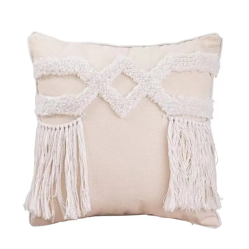 Bohemian beige and brown tufted cushion cover living room pillow