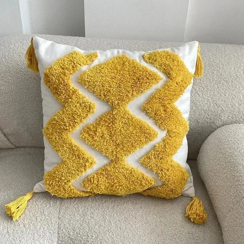 Bohemian beige and brown tufted cushion cover living room pillow