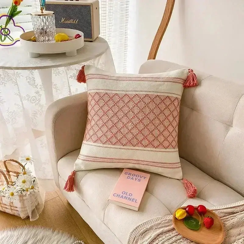 Bohemian beige and brown tufted cushion cover living room pillow