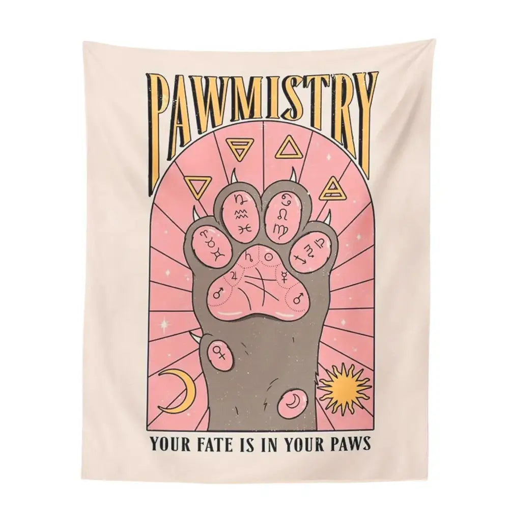 Bohemian beige and pink cat paws tarot tapestry bedroom wall decor
