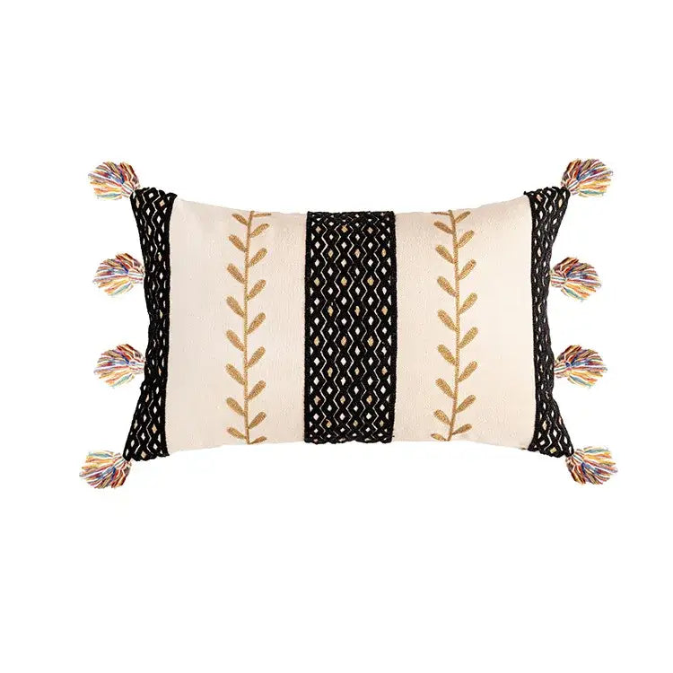 Bohemian beige & black cotton embroidery cushion cover living room
