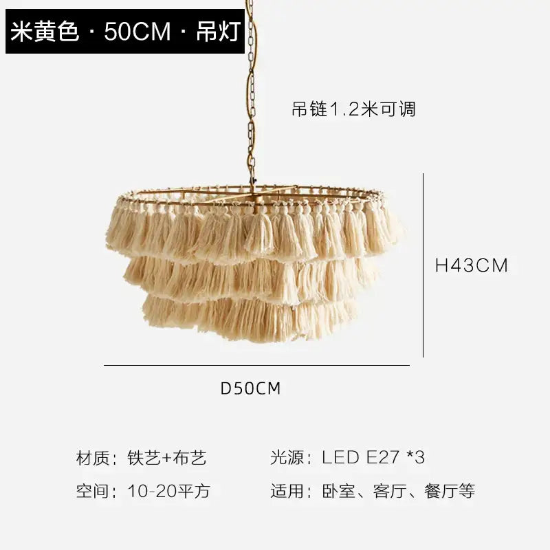 Bohemian blush pink tassel light – bedroom gold suspension light