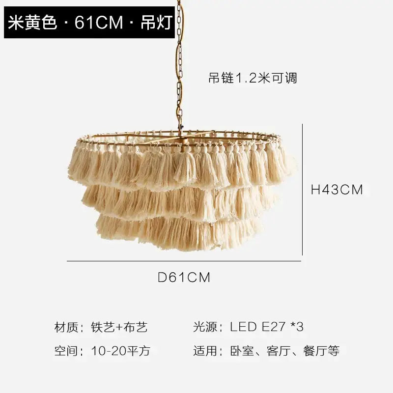 Bohemian blush pink tassel light – bedroom gold suspension light