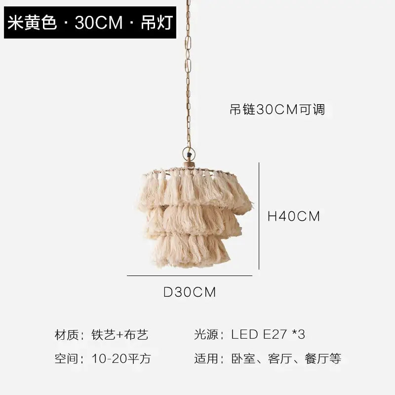 Bohemian blush pink tassel light – bedroom gold suspension light