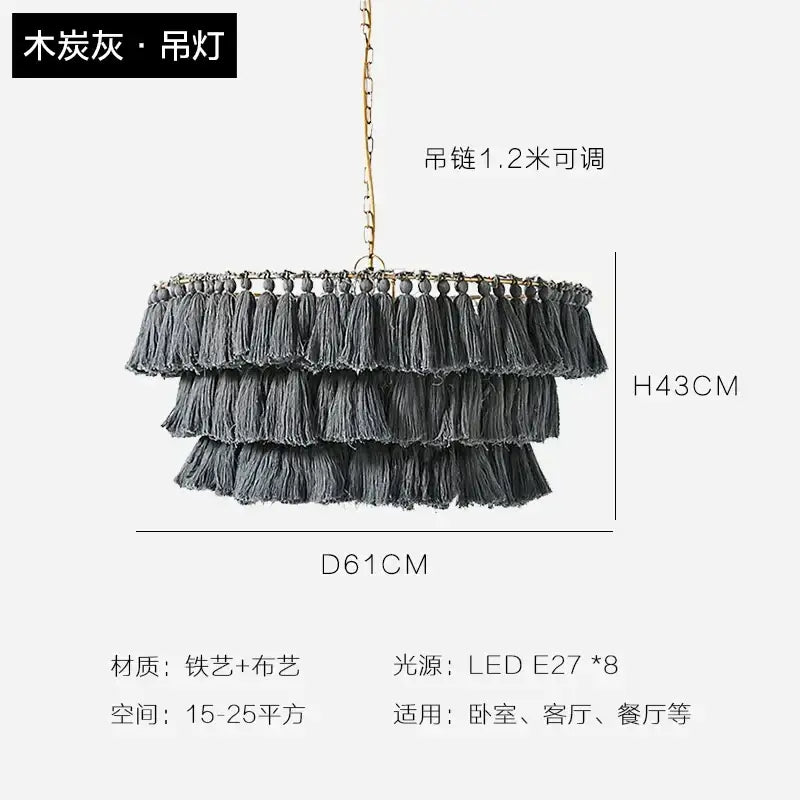 Bohemian blush pink tassel light – bedroom gold suspension light