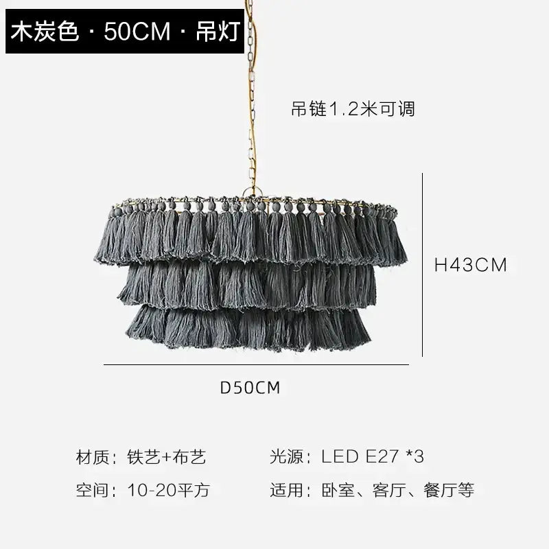 Bohemian blush pink tassel light – bedroom gold suspension light