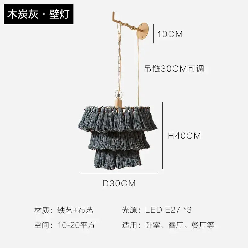 Bohemian blush pink tassel light – bedroom gold suspension light