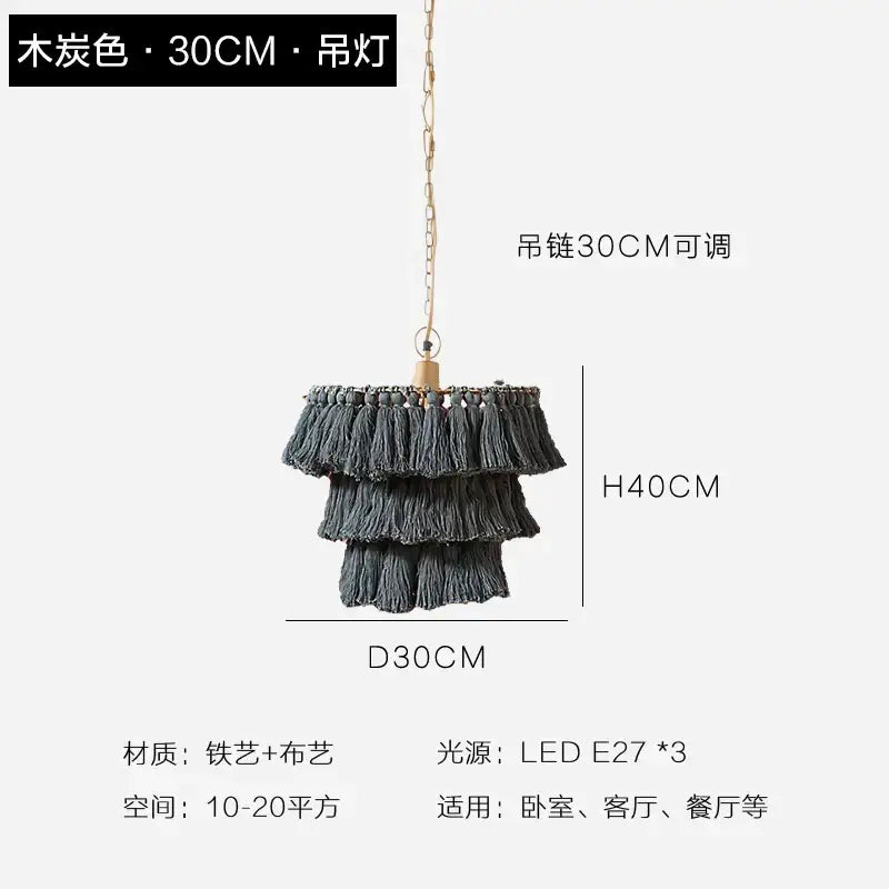 Bohemian blush pink tassel light – bedroom gold suspension light