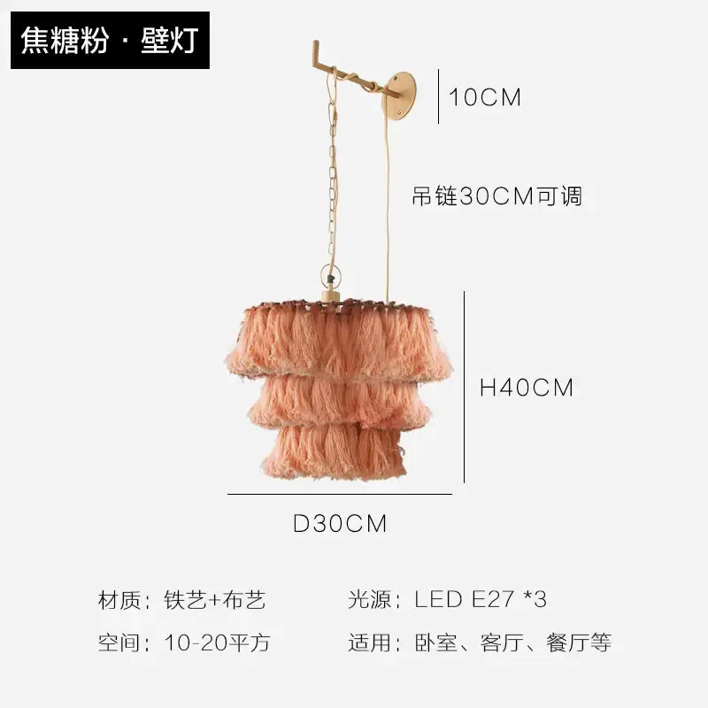 Bohemian blush pink tassel light – bedroom gold suspension light