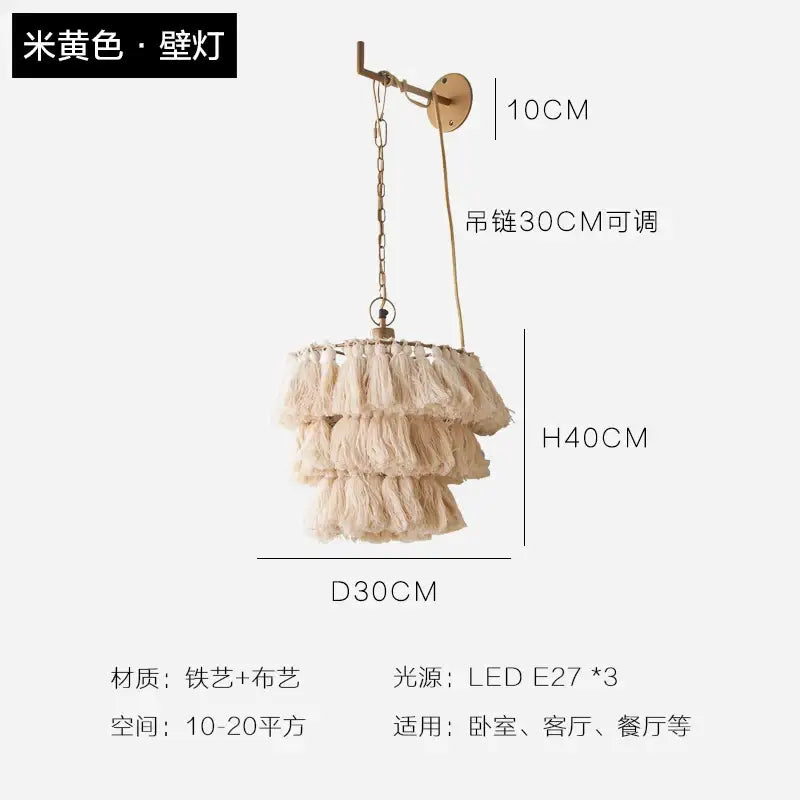 Bohemian blush pink tassel light – bedroom gold suspension light
