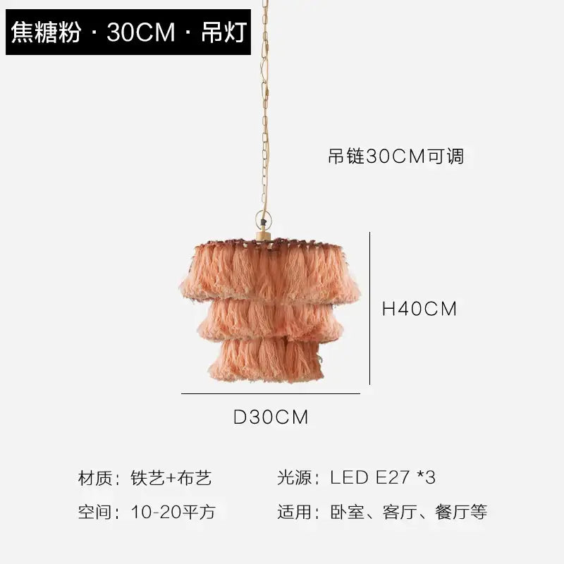 Bohemian blush pink tassel light – bedroom gold suspension light