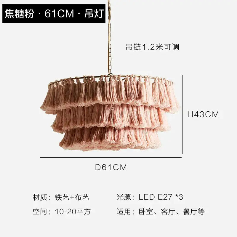 Bohemian blush pink tassel light – bedroom gold suspension light