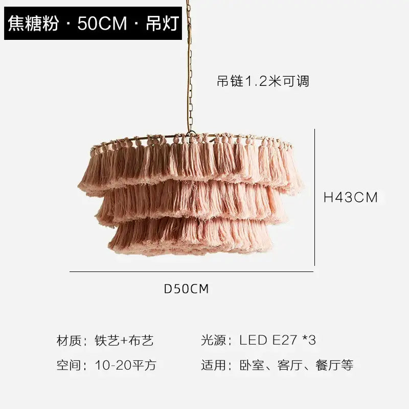 Bohemian blush pink tassel light – bedroom gold suspension light