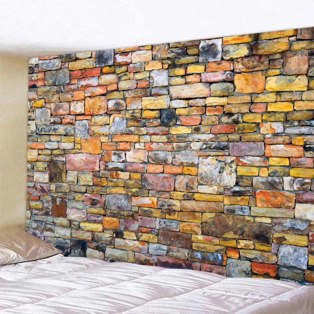 Bohemian brick wall texture mandala tapestry for bedroom decor