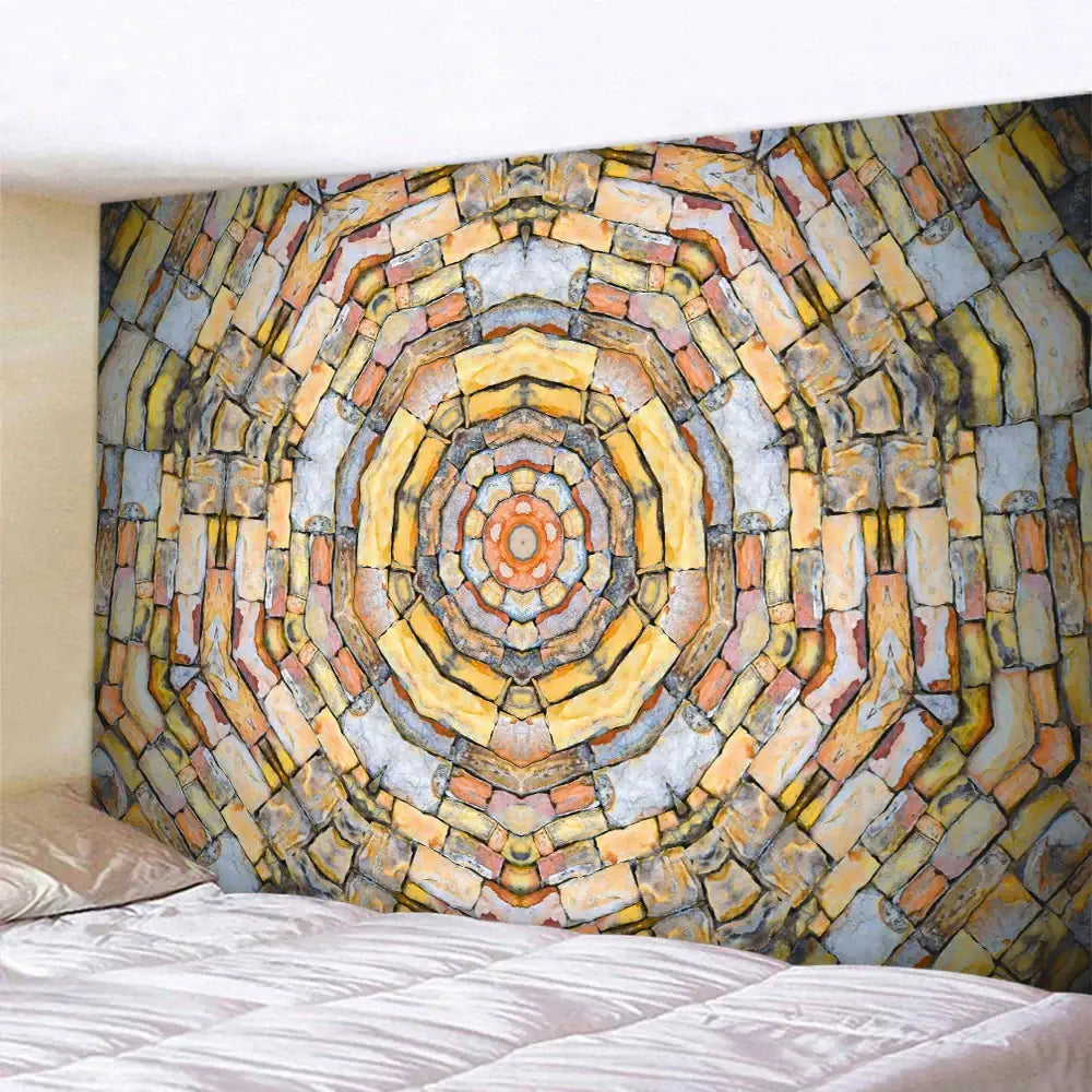 Bohemian brick wall texture mandala tapestry for bedroom decor