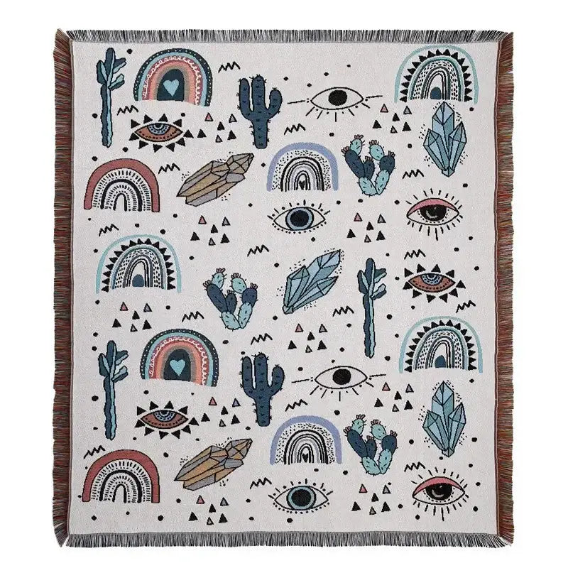 Bohemian camping blanket yellow sun pattern living room throw