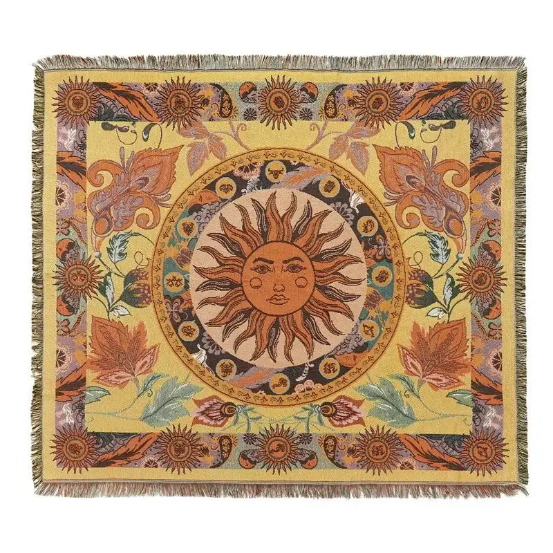 Bohemian camping blanket yellow sun pattern living room throw