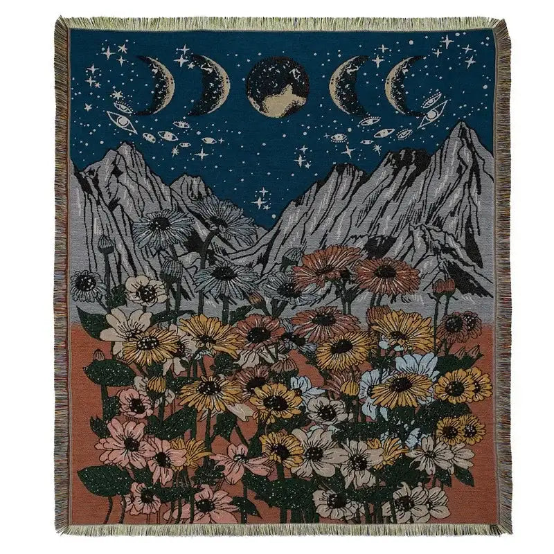 Bohemian camping blanket yellow sun pattern living room throw