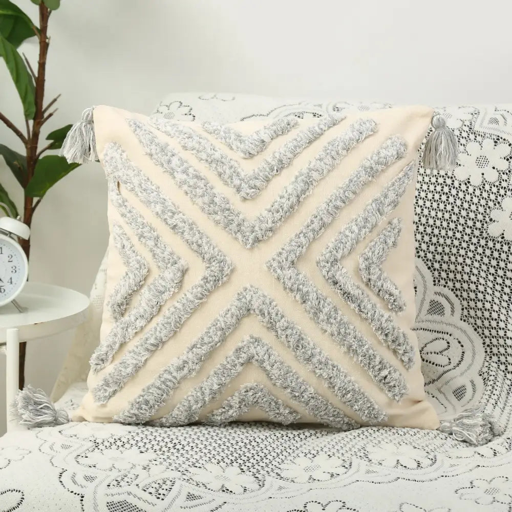 Bohemian chenille pillowcase cream tufted cushion for living room