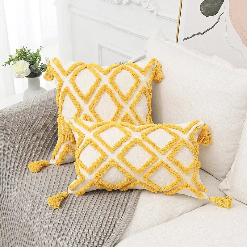 Bohemian chenille pillowcase cream tufted cushion for living room