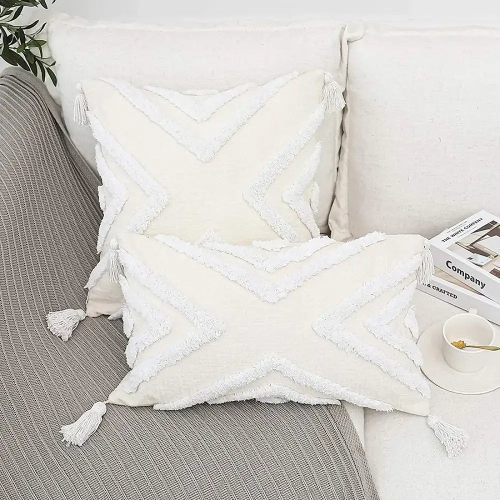 Bohemian chenille pillowcase cream tufted cushion for living room