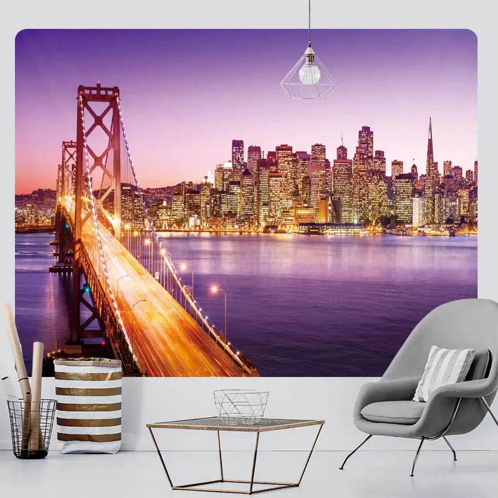 Bohemian city view tapestry brooklyn bridge wall hanging bedroom decor