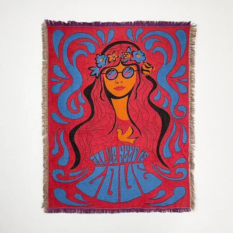 Bohemian classic design thread pink geometric throw blanket bedroom