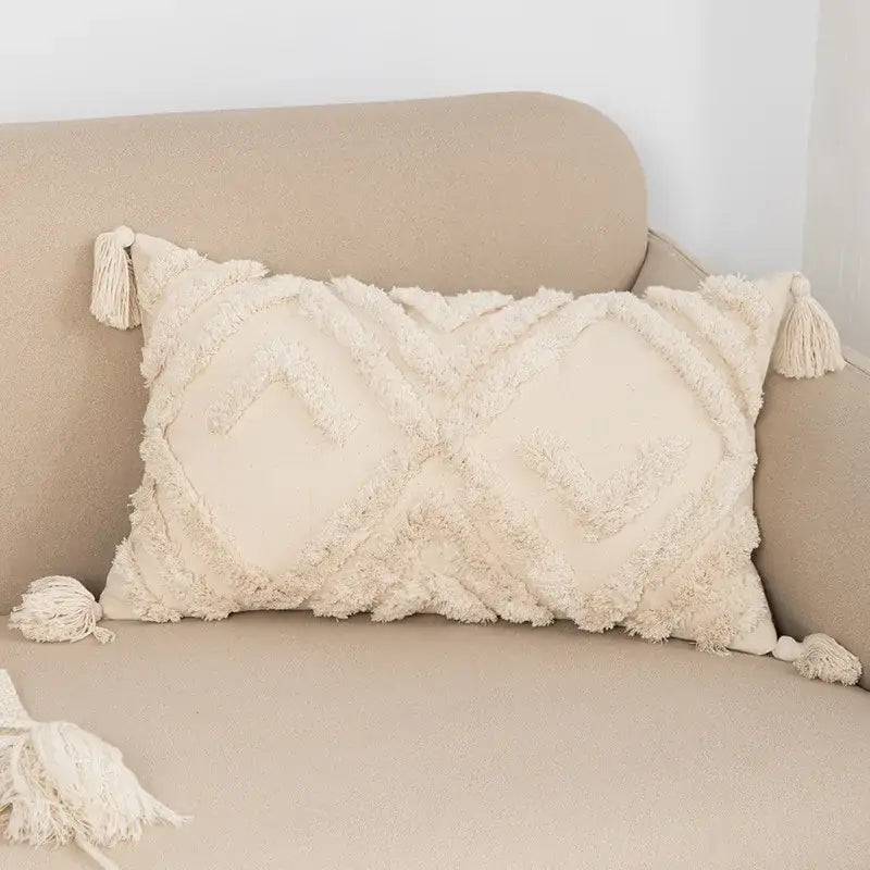 Bohemian cream geometric tassel cushion covers living room decor